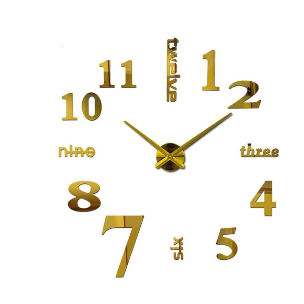 3D DIY Large Wall Clocks for Living Room Decor(Gold) Office Bedroom Stickers